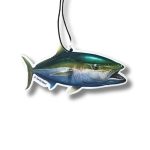 Switchbait kingfish air freshener in ocean scent with black hanging cord.