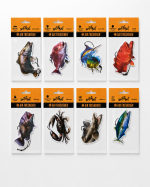 Switchbait 8 pack Australian fish species air fresheners in retail packaging, featuring barramundi, snapper, game fish, coral trout, dhufish, mudcrab, flathead and kingfish designs.