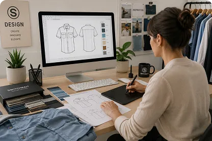 Designer working on a computer layout